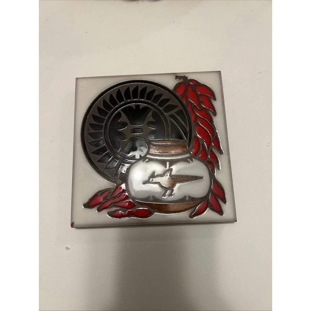 Masterworks Ceramic Art Tile Trivet‎ Coaster Chili Peppers made in USA